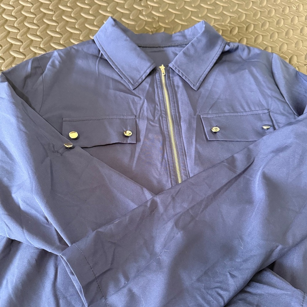 Emery Rose Womens Navy Blue Zip Front Utility Jacket Roll Tab Sleeve Size M NWT